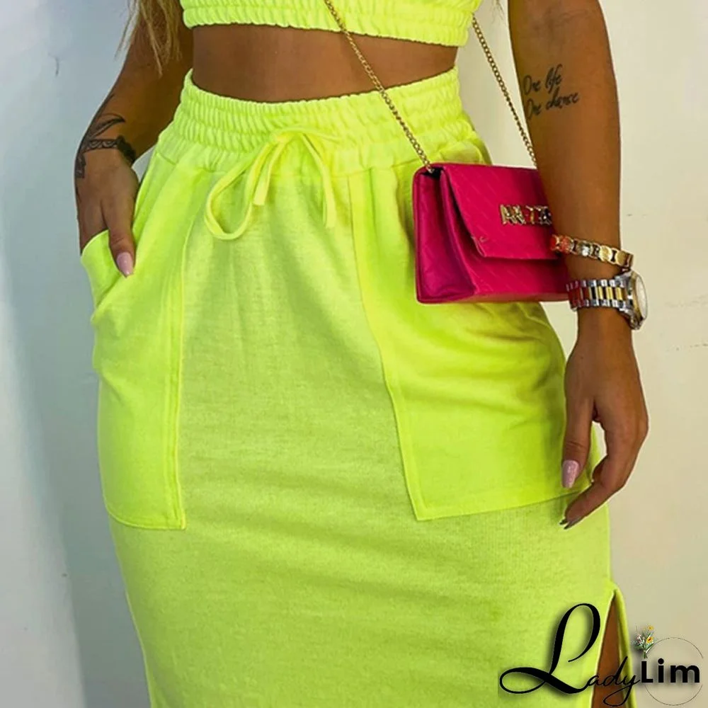 Women's Printed Casual Tank Top Sports Skirt Two Piece Set