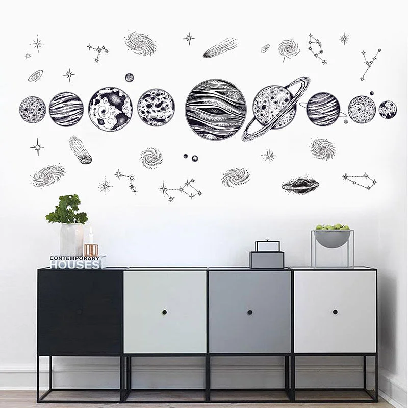 New Europe Style Cartoon Cosmic Planet Galaxy Wall Sticker for Kids Room Learning Outer Space for Living Room Art Decals PVC