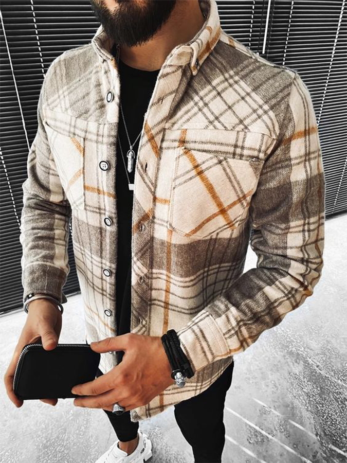 Men's Simple Fashion Check Light Pink Jacket