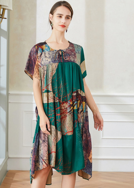 VCSHOES Colorblock Asymmetrical Patchwork Tie Dye Chiffon Dresses Summer