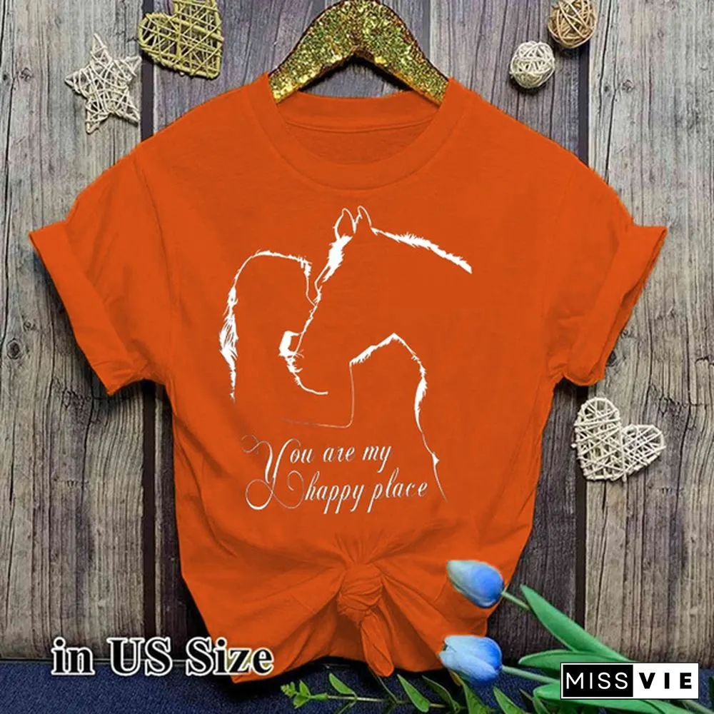 Horse Riding Lovers Horse You Are My Happy Place Black T Shirt Women Clothes S-3Xl Comfy