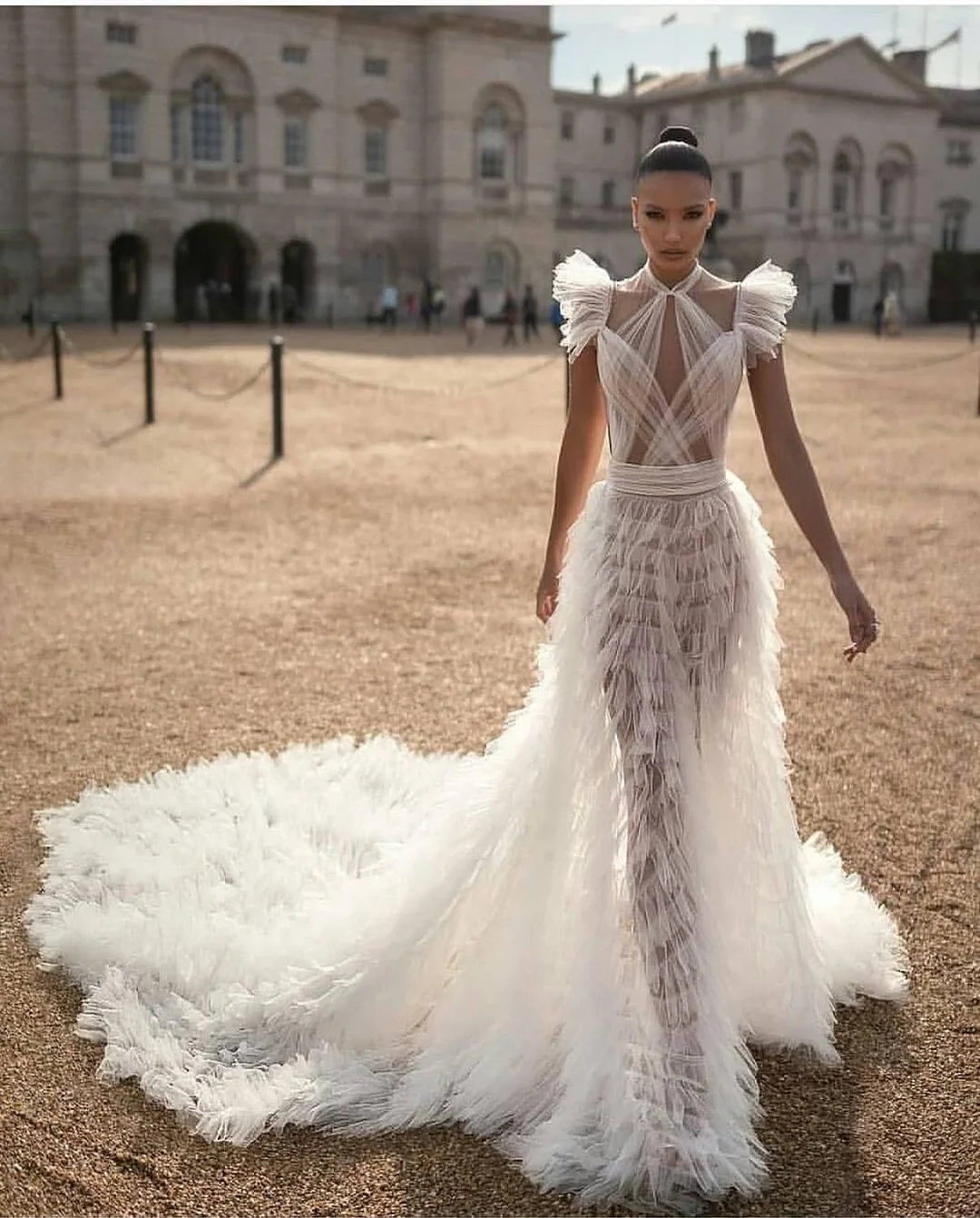 High Quality Women  White Mesh Ruffles Maxi Long Dress 2023 Elegant Evening Party Dress Vestido