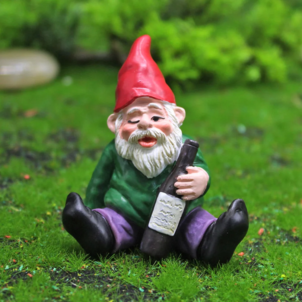 Mini Dwarf Gnome Statue Garden Ornament Resin Fairy Micro Landscape Elf (C)
