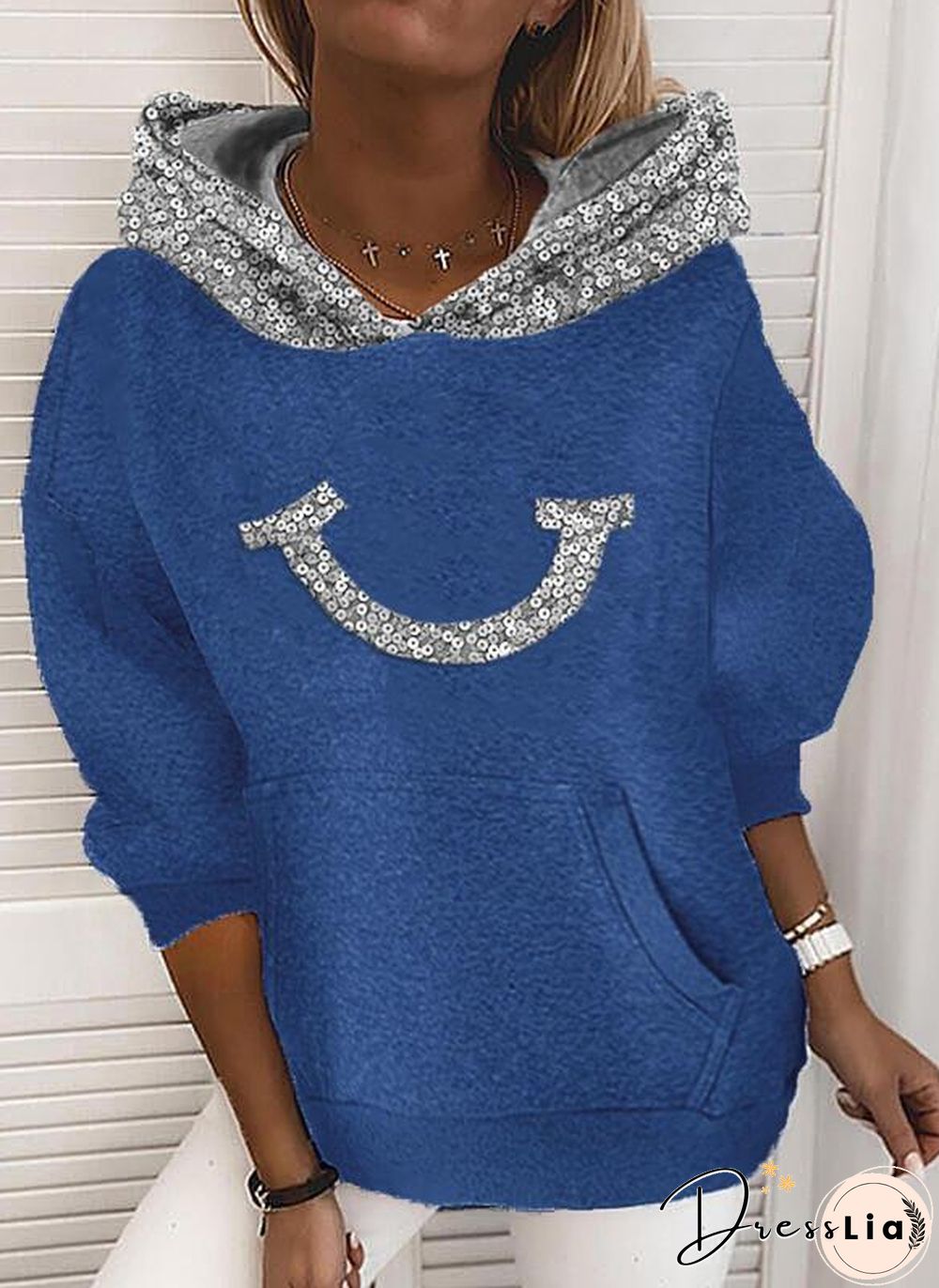 Sliver Sequin Smile Pattern Hoodie
