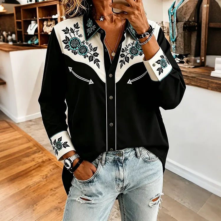 Women's Vintage Floral Art  Western-style Casual Shirt