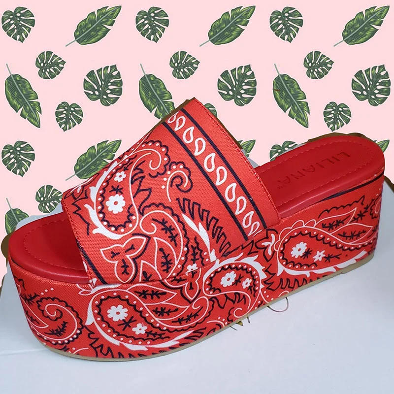 Women's Stylish Slide Bandana Print Platform Sandal Slippers - vzzhome