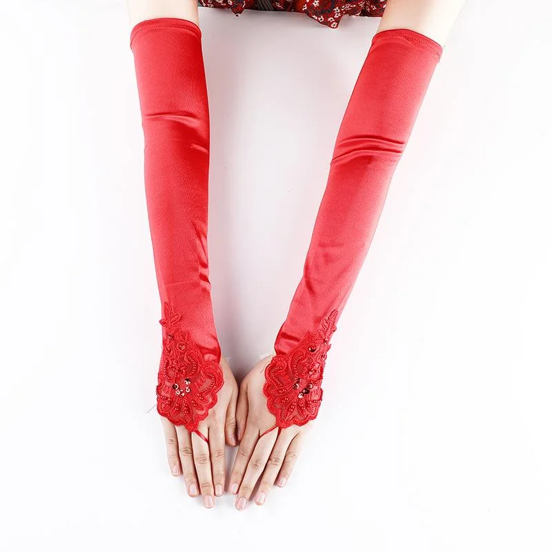 Embroidery long opera fingerless gloves