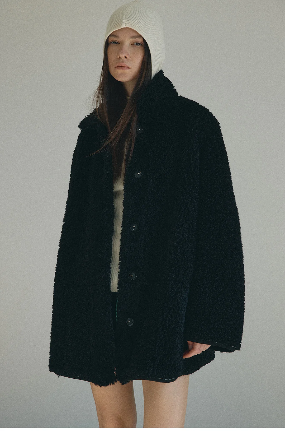 Woherb [Daihe] Winter New Casual Lapel Simple Versatile Teddy Hair Two Wear Long Plush Coat H7858-Outfit Ideas