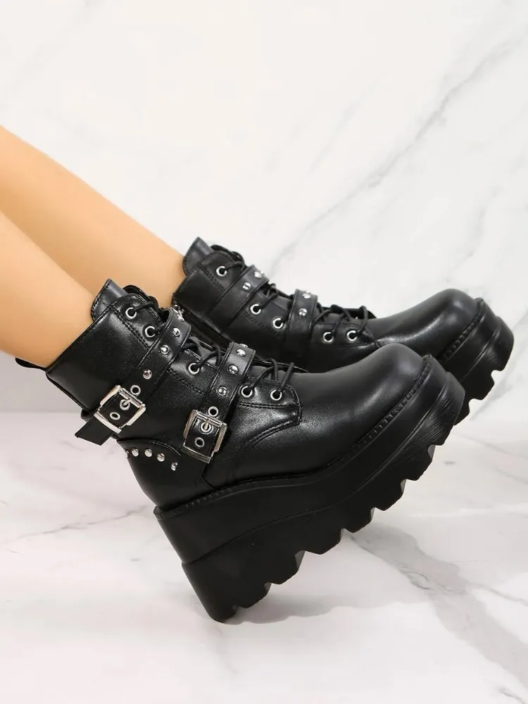 Brownm Belted Platform Boots