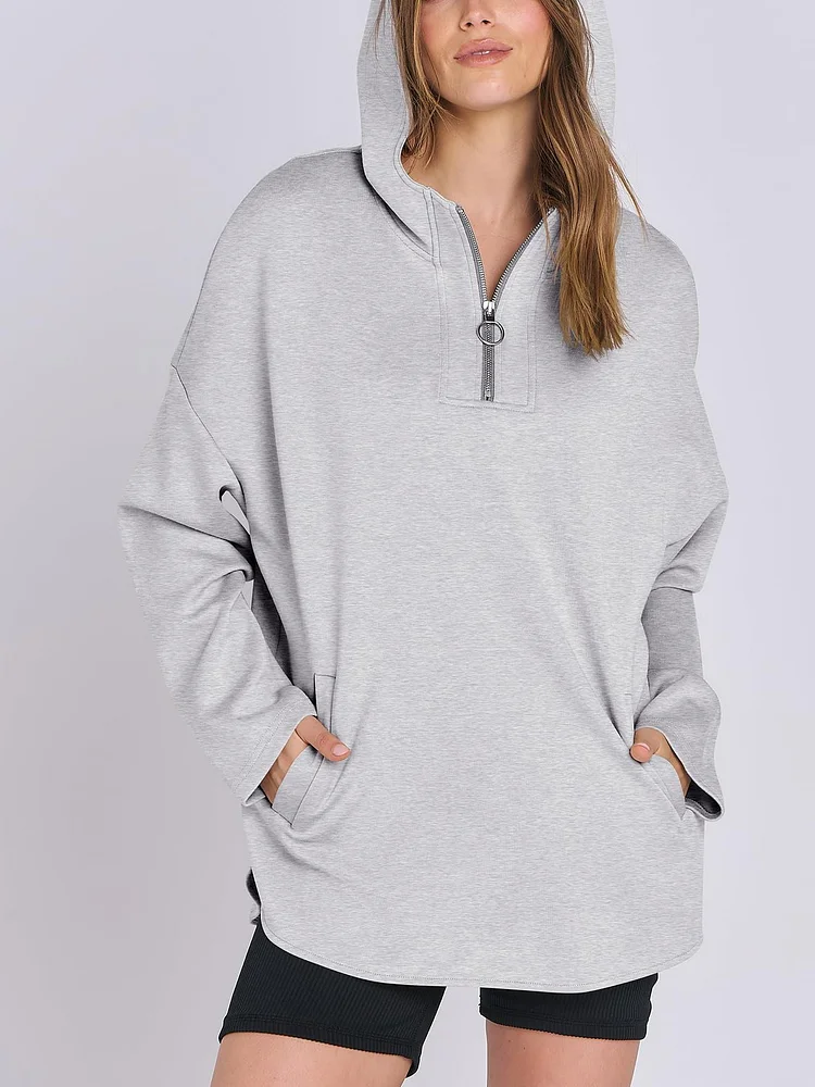 Women's Oversized Quarter Zip Tunic Hoodie 