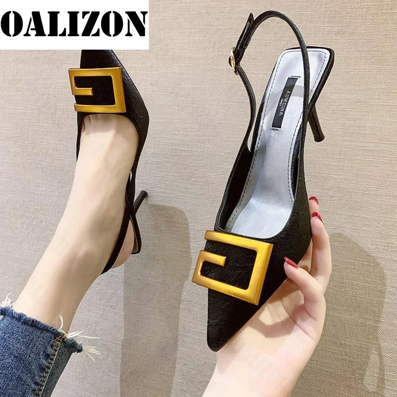 Summer Women Pumps Fashion Lady High Stilettos Heels Slingback Sandals Soft Leather Heels Shoes Woman Pointed Toe Sandals Shoes