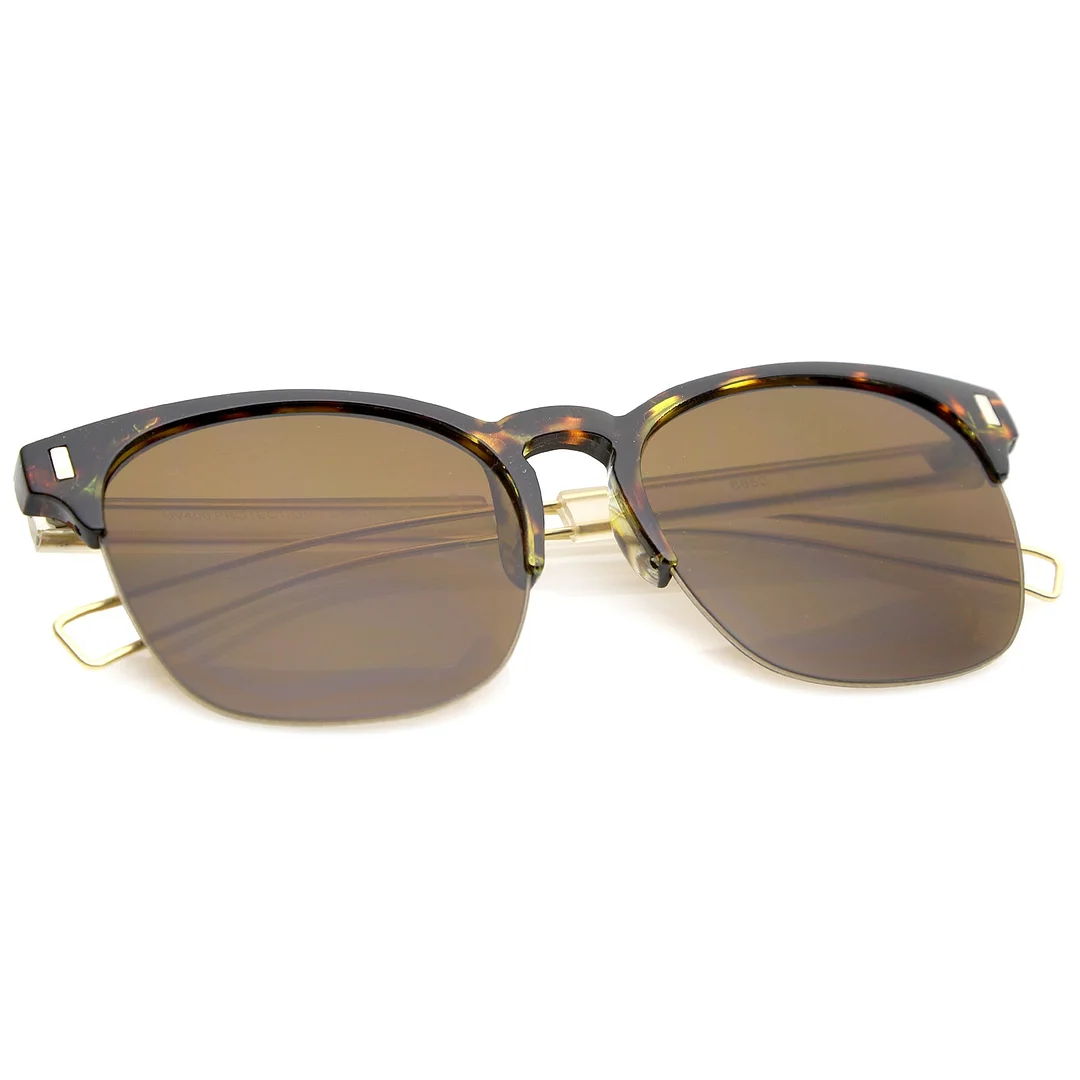 Semi Rimless Wire Hook Temples Square Lens Horn Rimmed glasses 56mm