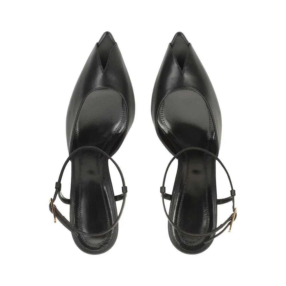 Stylish Black Faux Leather Ankle Strap Buckle Peep Toe Heels