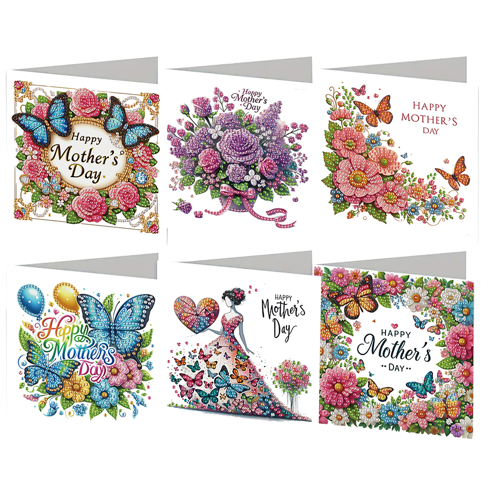 6pcs Diamond Art Cards DIY Handmade Diamond Painting Gift Card (Mothers Day)