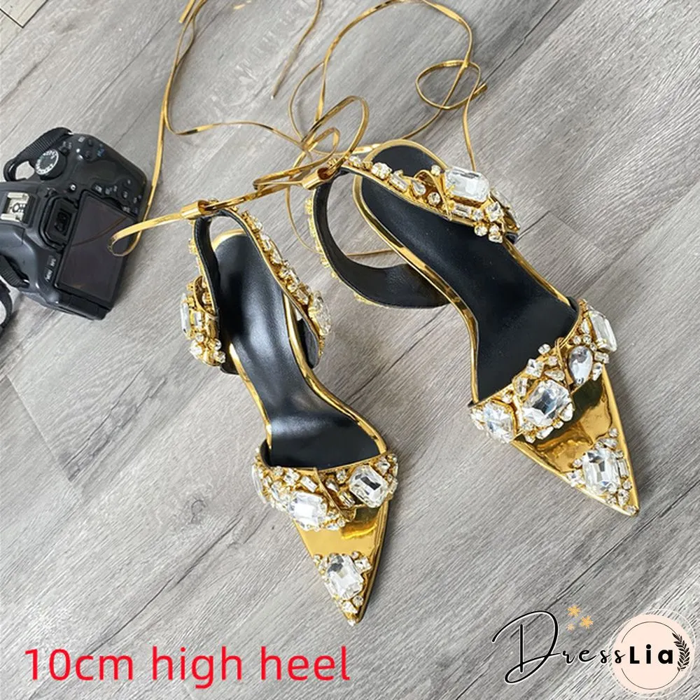 New Crystal Womens Wedding Rhinestones High Heels & Low Heel Ankle Strap Party Pointed Toe