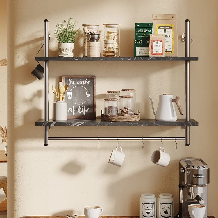 Bestier Pipe Shelf Industrial Floating Shelving 31" Kitchen Wall-Mounted Shelf