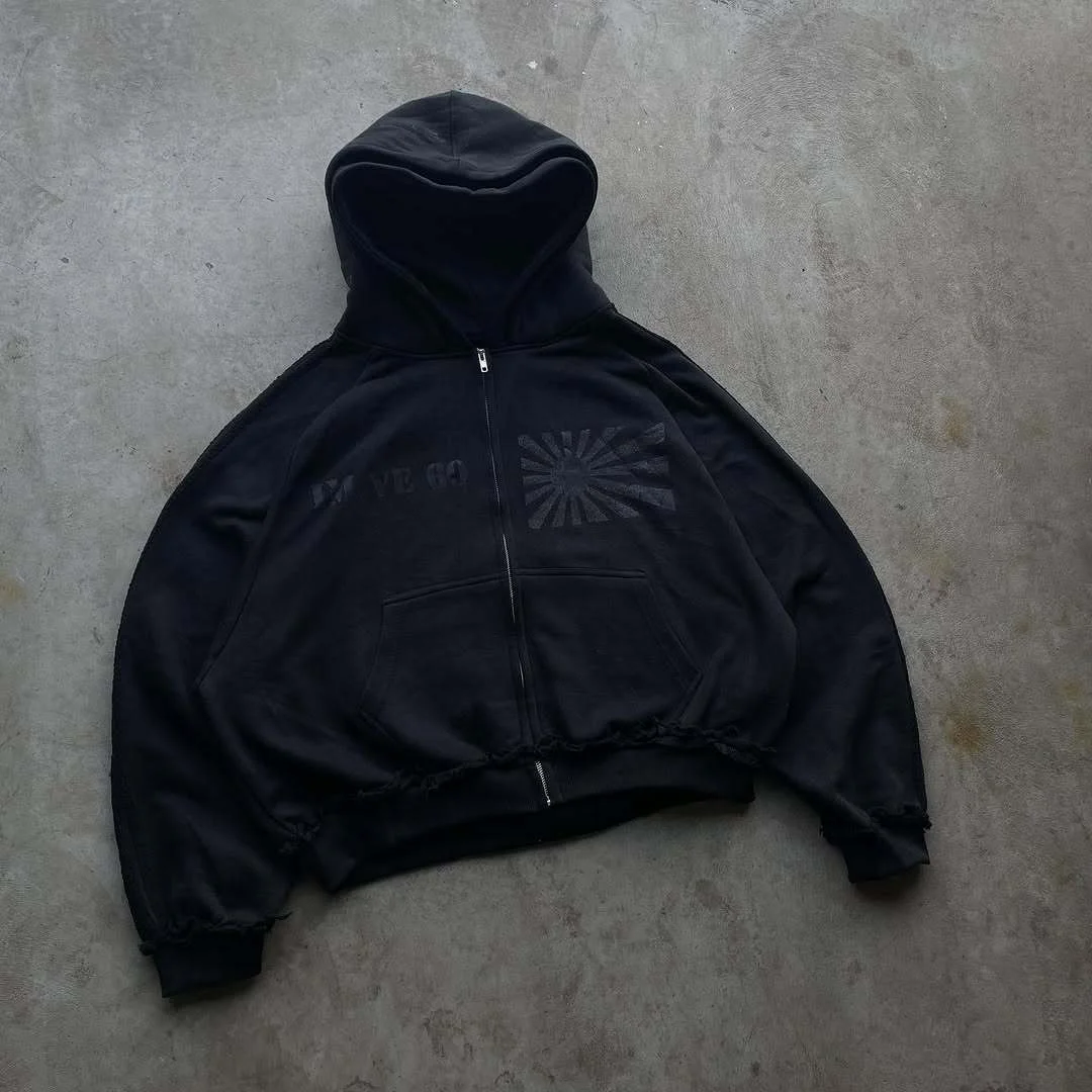 Athvotar Athvotar Two-Piece Hooded Zippered Sweater Street Style Personality Loose Straight Trousers