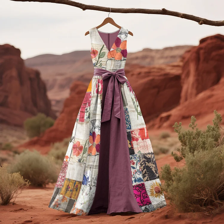 Vintage Floral Patchwork Pattern Art Tank Dress