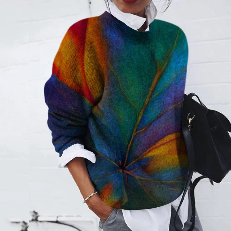 Fashion Brushed Gradient Print Loose Long-Sleeved Sweater