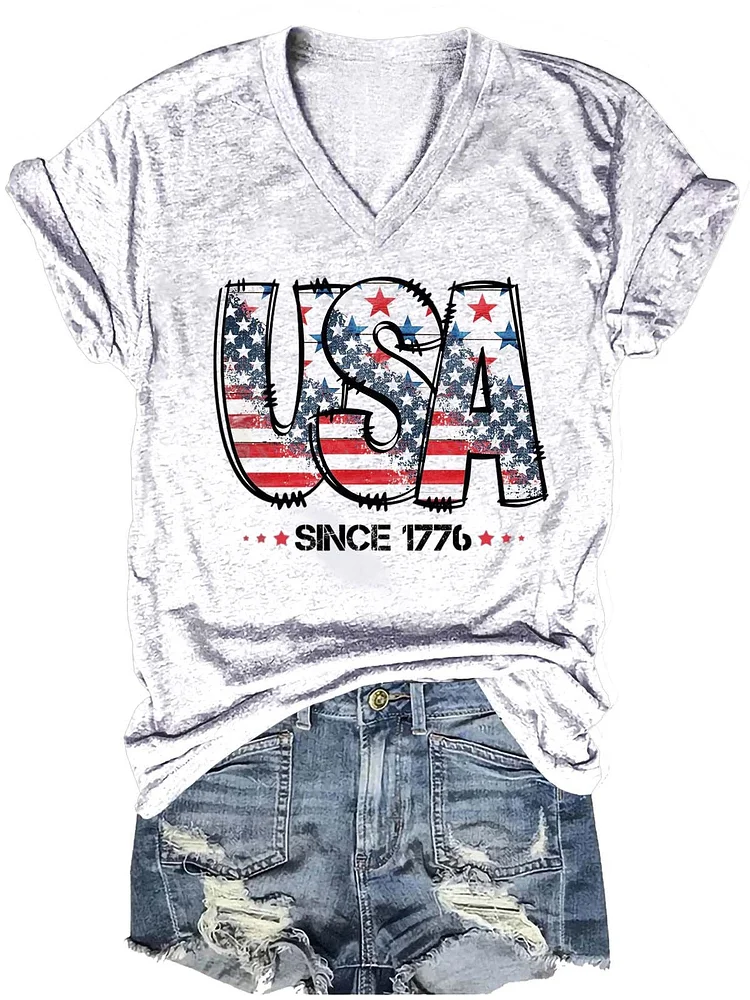 Independence Day USA Since 1776 Letter Art Print Casual T-shirt
