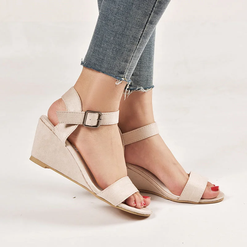 Women's European and American Buckle Wedge Heel Sandals