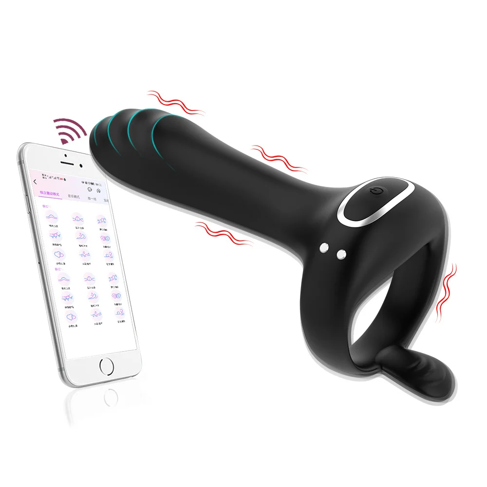 Wireless Remote Vibrator Double Cock Ring Delay Ejaculation Penis Ring For