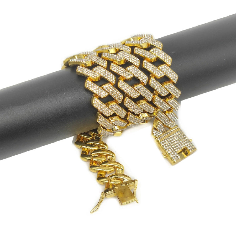 Direct Explosions Diamond 20mm Three-row Drill Miami Cuba Chain Full Of Zircon Men’s Hip-hop Necklace