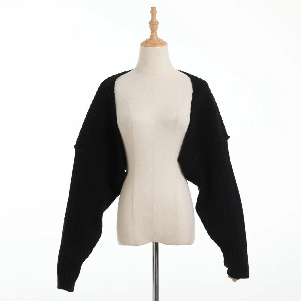 Stylish Striped Line Rib Knitting Shawl Sweater Cropped Women Cardigan Long sleeve Scarf Streetwear 2020 Autumn Winter