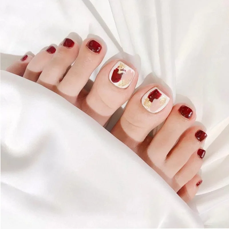 24pcs/box with glue Black fake Toenails press on Summer Style Foot Artificial Nail tips Full Cover Nails feet False Nails-Nail Inspo