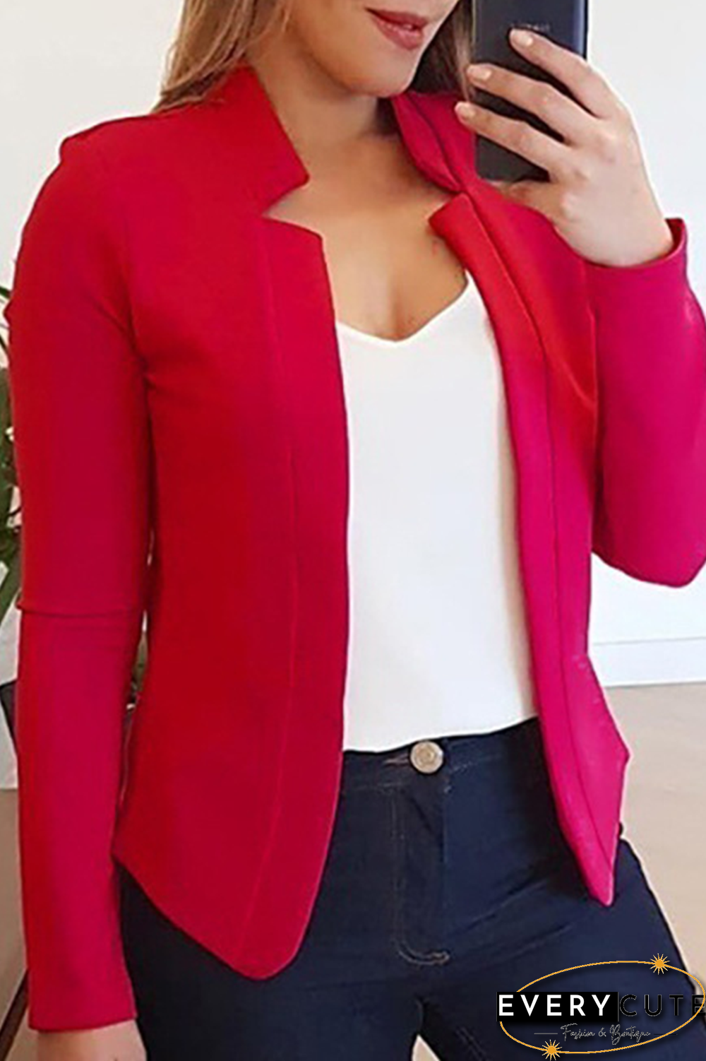 Fashion Solid Split Joint Cardigan Collar Outerwear(6 Colors)