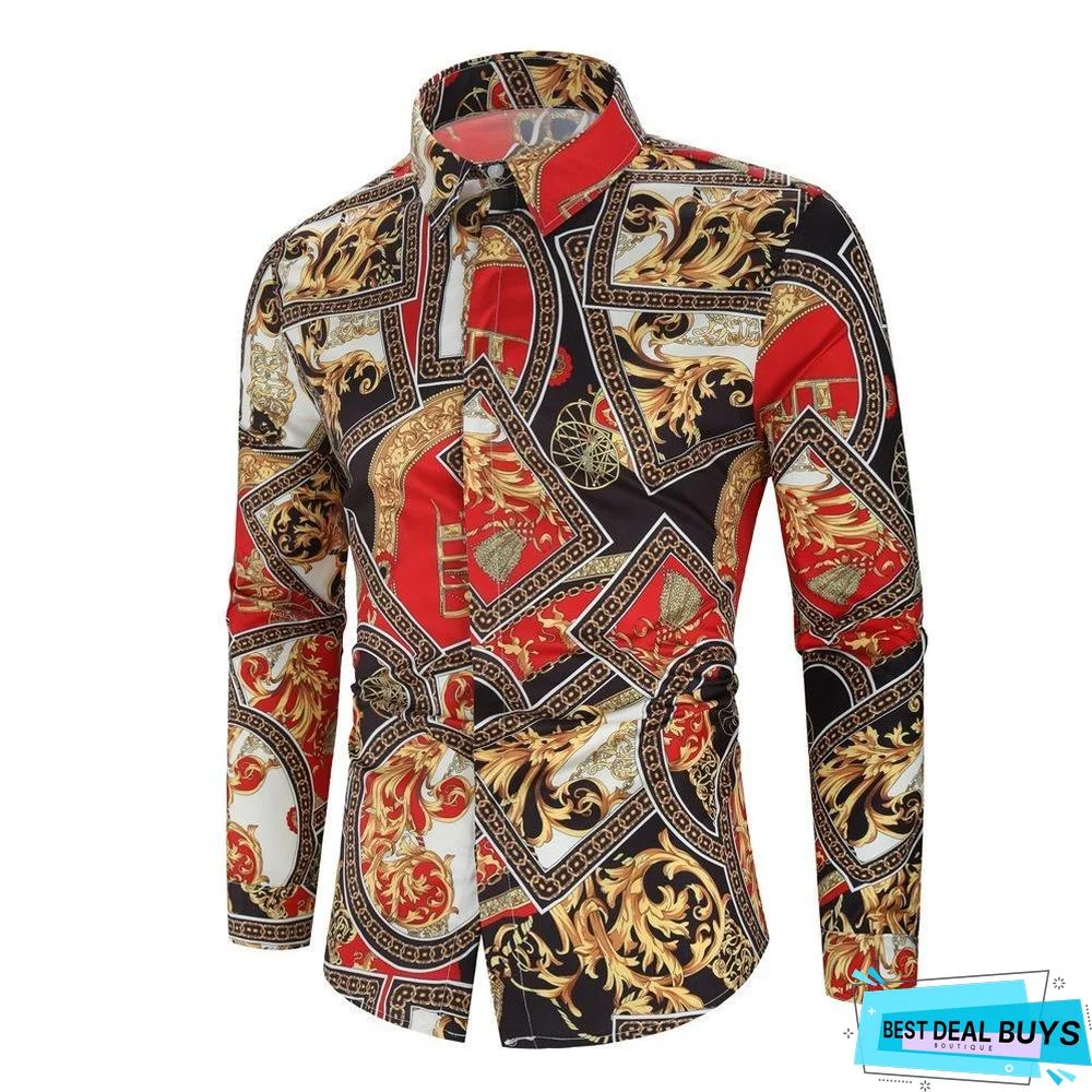 Printed Plus Size Men's Casual Long Sleeve Shirts