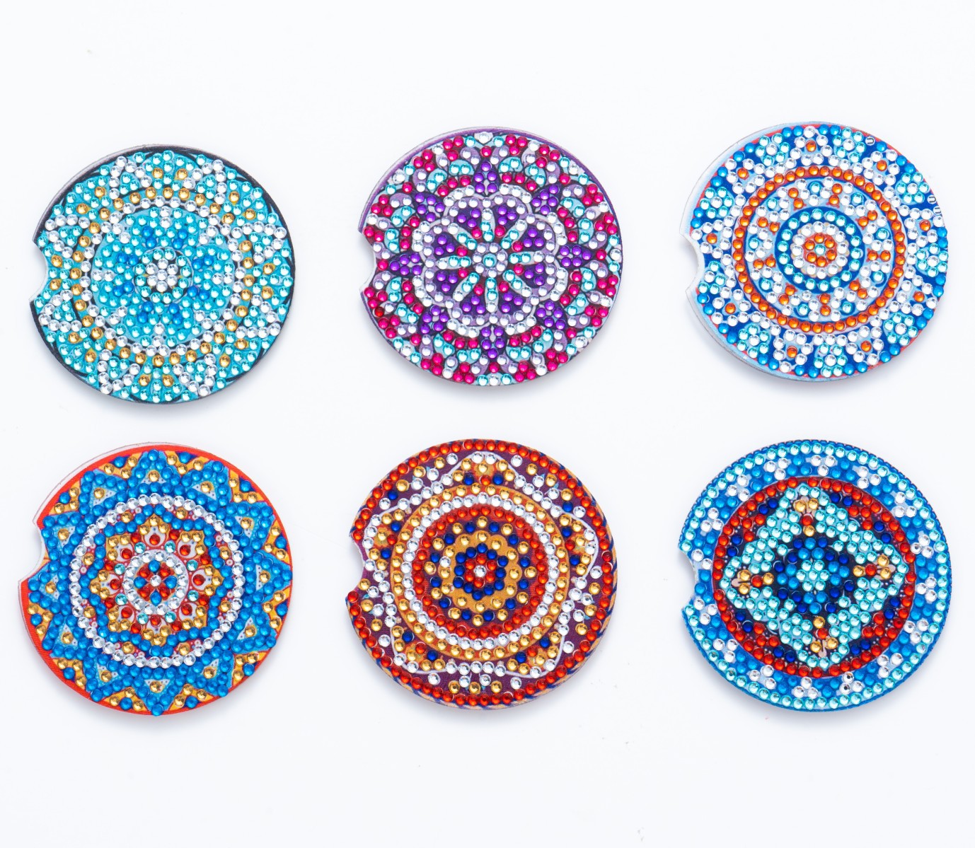 Cross mirror e-commerce 6-piece DIY crystal sparkling diamond mandala pattern acrylic single-sided coaster with cork pad