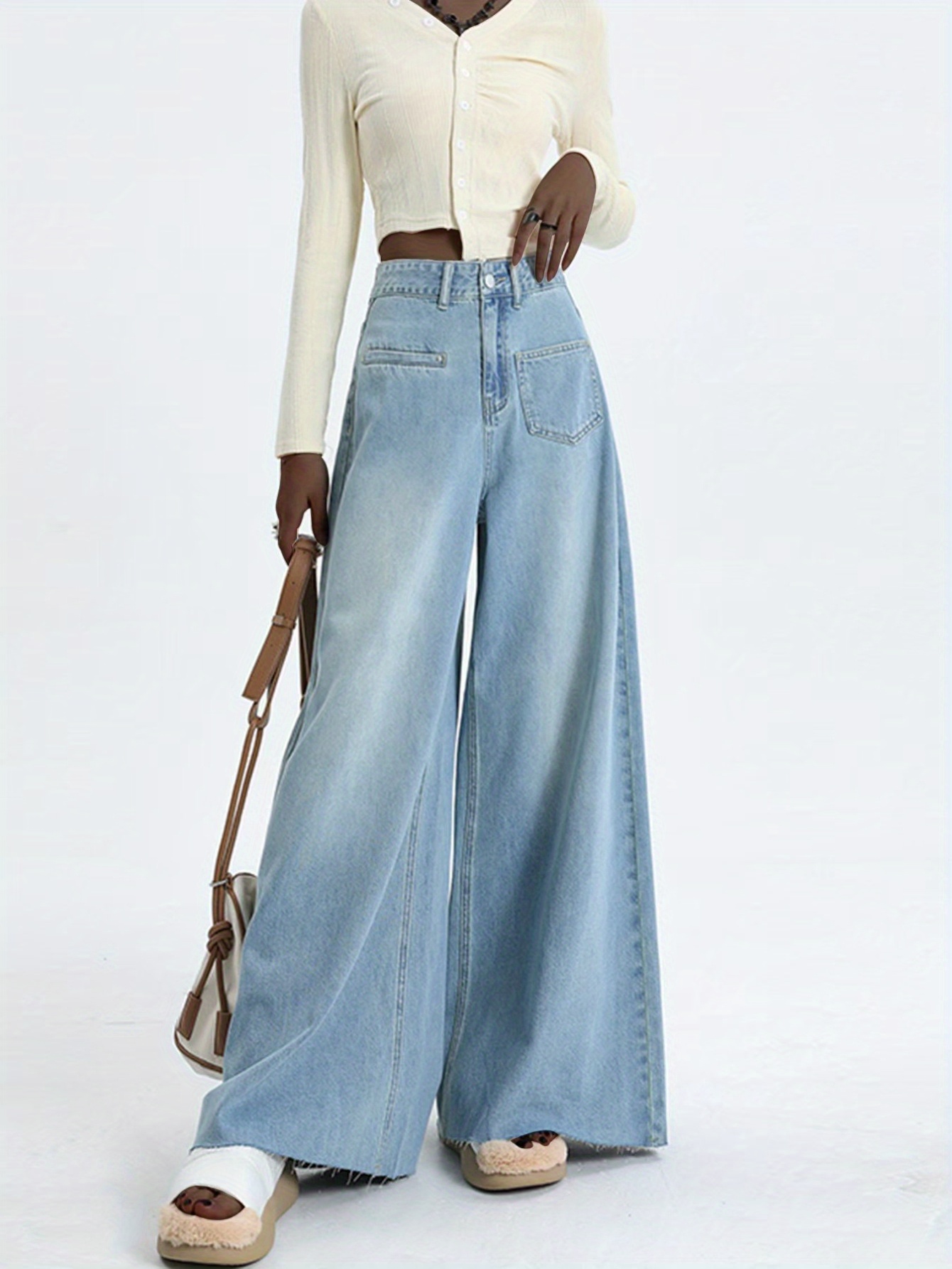 2025 Summer Viral Trends Washed Blue Wide Leg Pants Slim Loose Fashion Women Jean | IFYHOME
