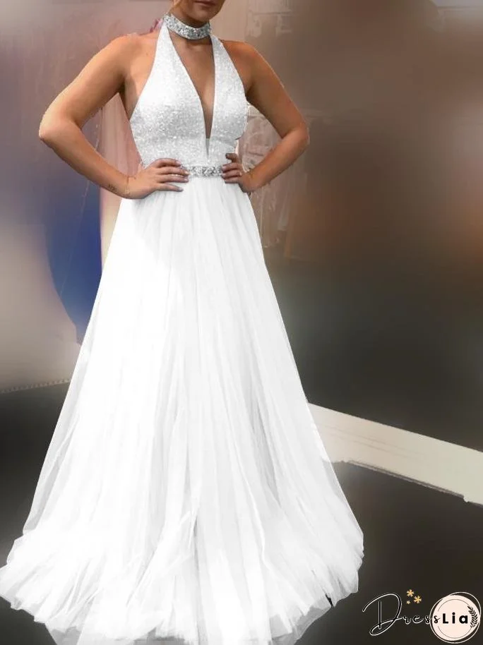 V-neck Sleeveless Halterneck Fashion Dress for Women