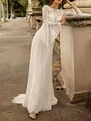 Lace Split-Joint Flared Sleeves Mermaid Wedding Maxi Dress