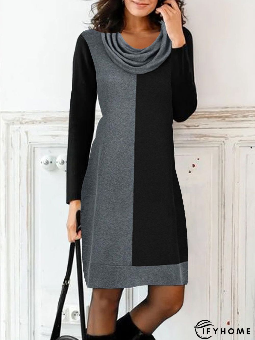 Loose Casual Long sleeve Color Block Dress | IFYHOME