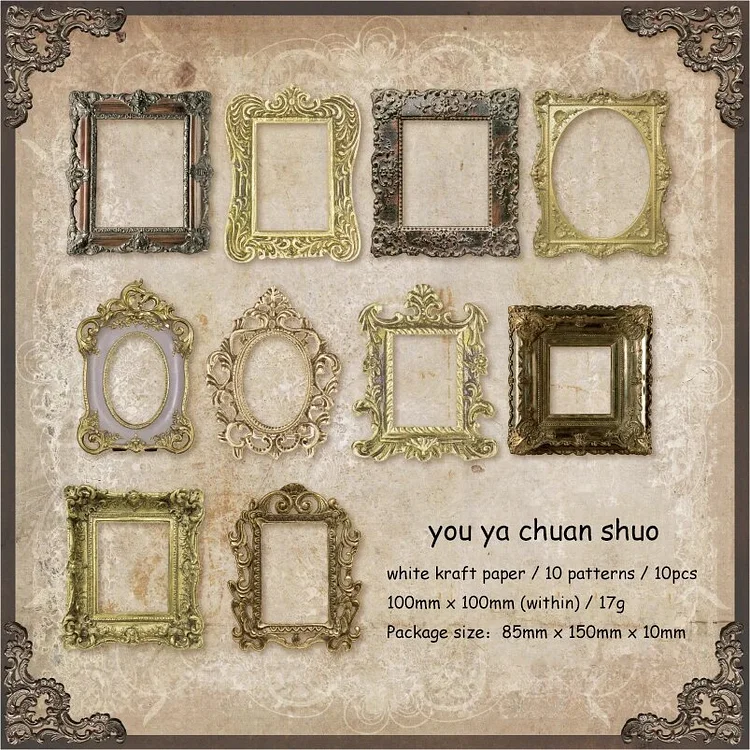 Journalsay 10 Sheets Classical Romance Series Vintage Hollow Border Material Paper