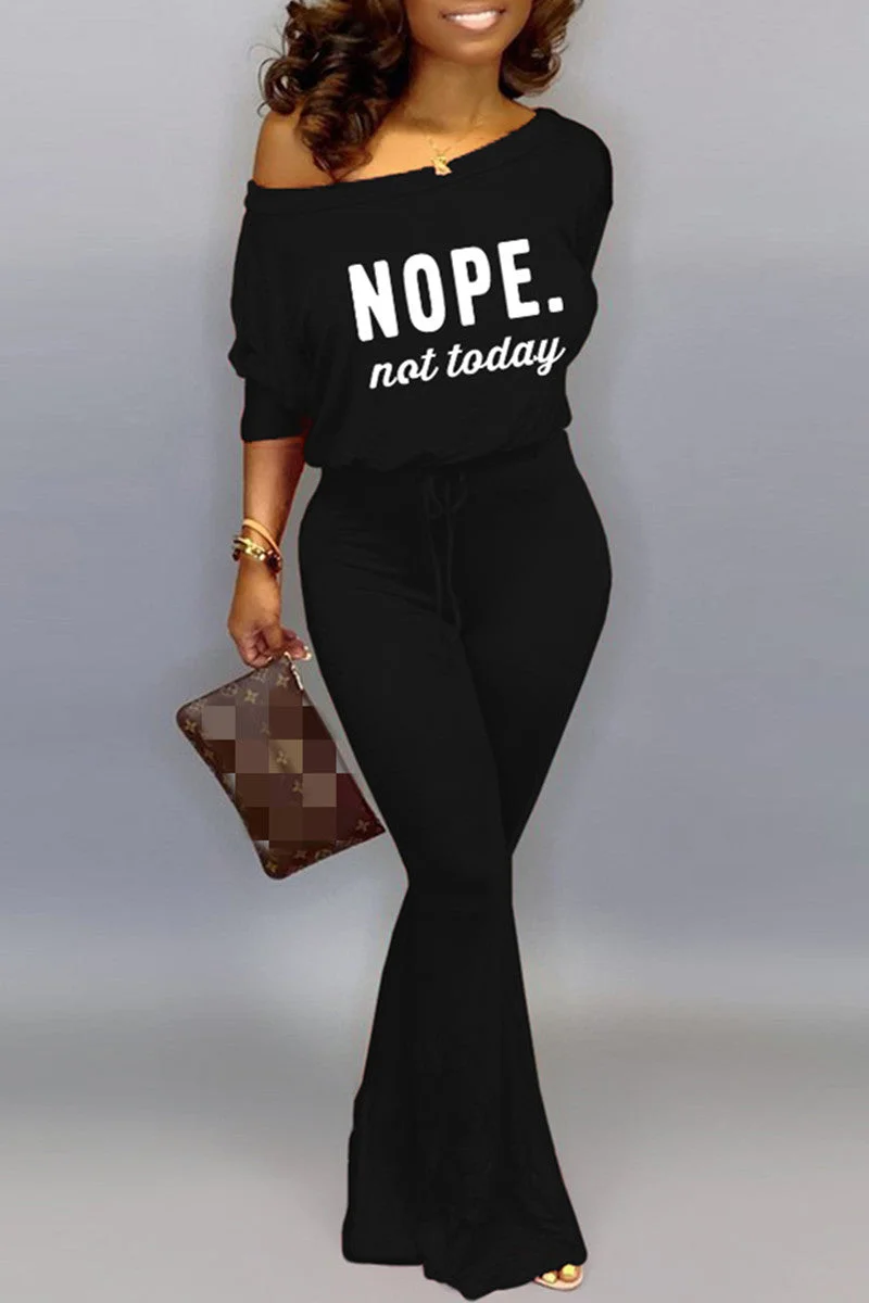 Fashion Casual Letter Print Basic O Neck Regular Jumpsuits