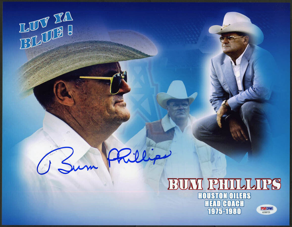 Bum Phillips SIGNED 11x14 Photo Poster painting Coach Houston Oilers Luv Ya PSA/DNA AUTOGRAPHED