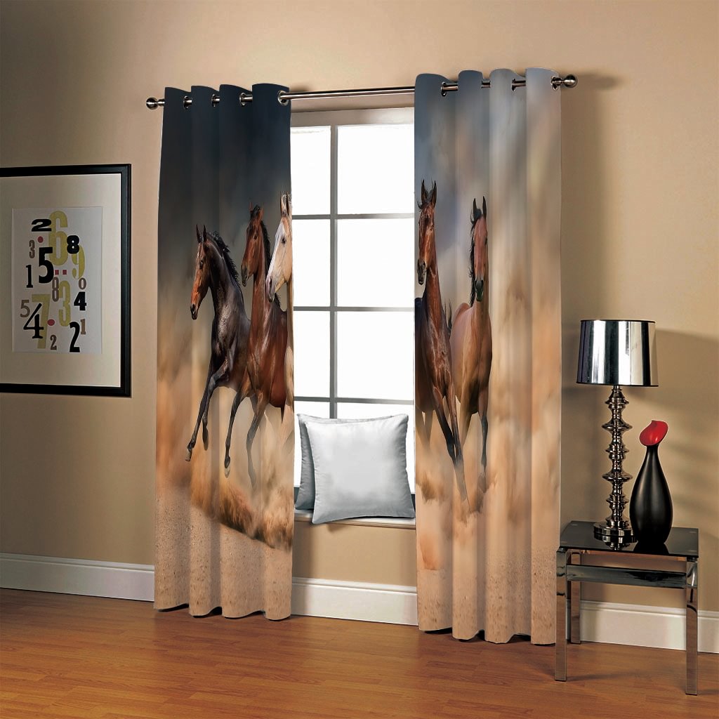 3D Printed Blackout Country Curtains Horses Galloping in the Desert 2
