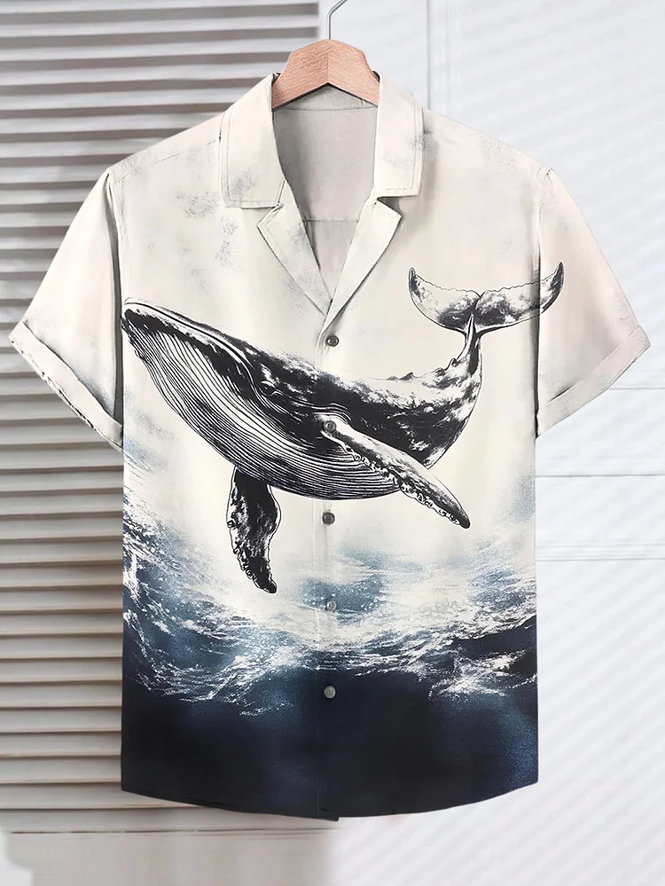 Men's Sea Whale Art Print Short Sleeve Shirt