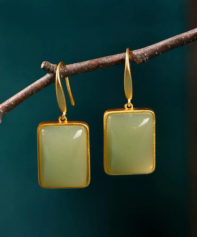 Chic Green Ancient Gold Jade Drop Earrings