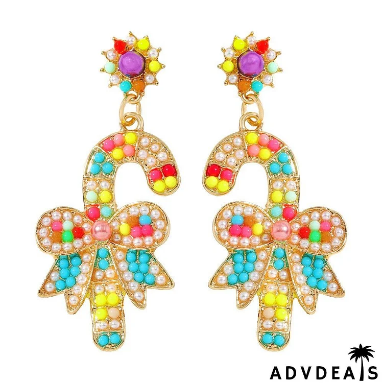 Women Fashion Cartoon Santa Christmas Tree Rhinestone Alloy Earrings