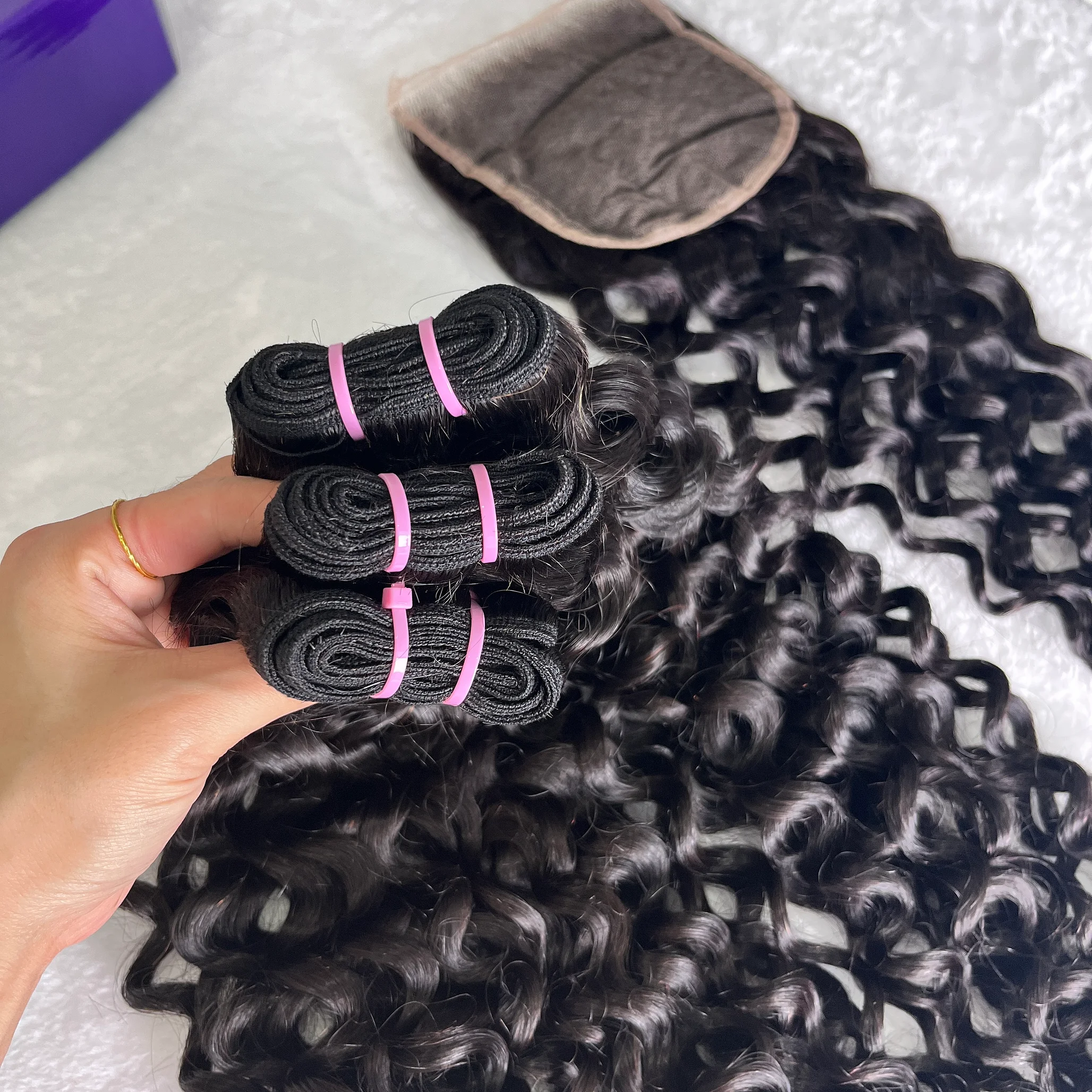 Water Wave 3PCS Bundles & 1PC 6x6 Lace Closure | Transparent & HD Lace | 100% Human Hair | Top Virgin Hair