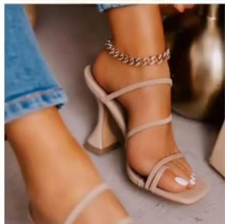 2021 New Summer Women Sandals Square Toe Ladies Heel Mules Sexy High Heels Sandal Slippers Female Fashion Woman Shoes