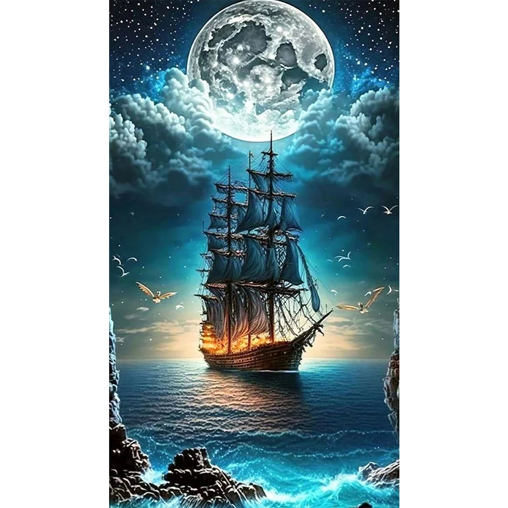 Partial AB Diamond Painting - Full Square Drill - Sailing Boat(Canvas|45*75cm)