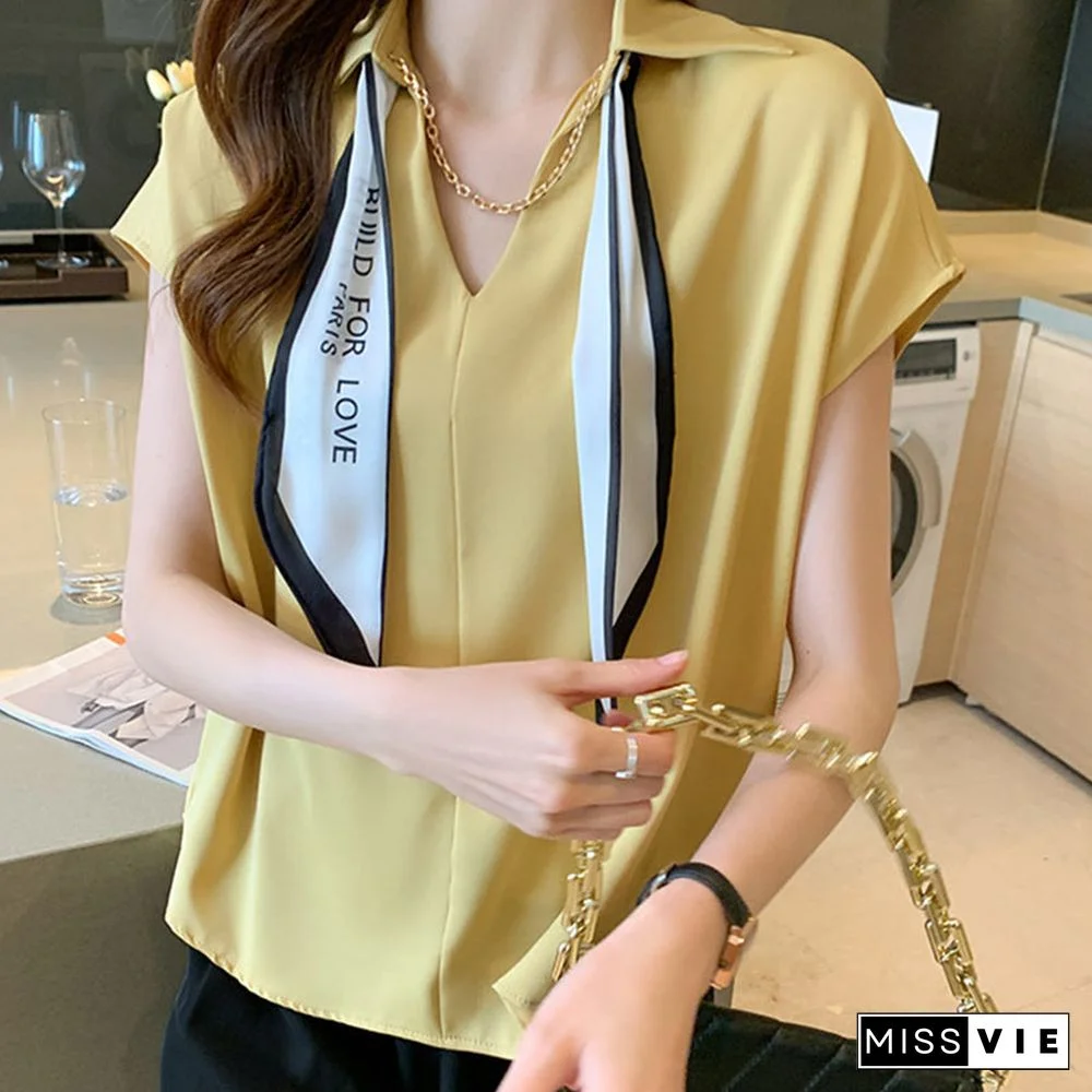 Chain Bow Tie Loose Shirt