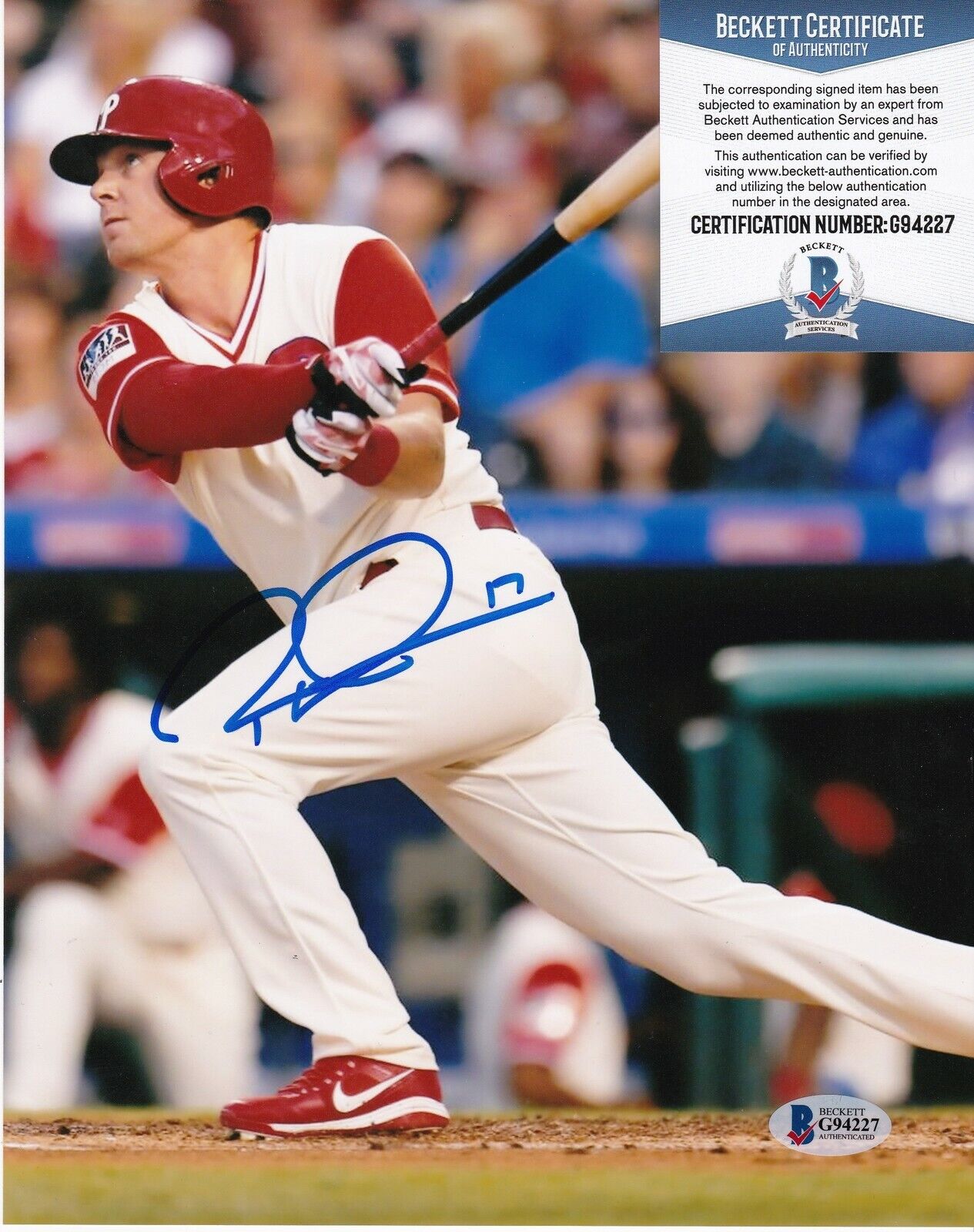 RHYS HOSKINS PHILADELPHIA PHILLIES BECKETT AUTHENTICATED ACTION SIGNED 8x10