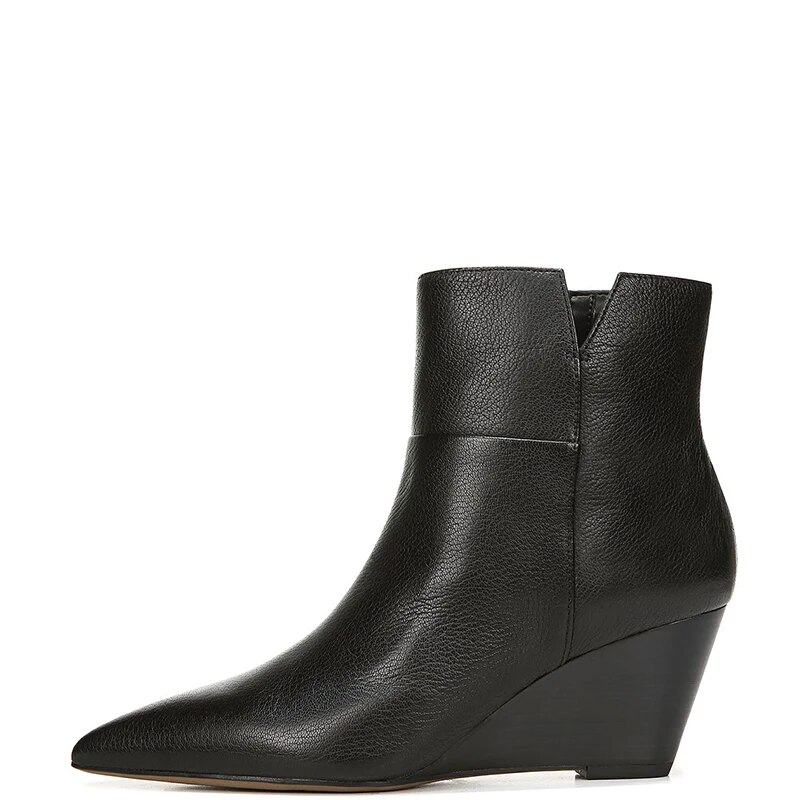 TAAFO Black Ankle Boots High Wedge Heels Woman Pointed Toe Booties Zip Ladies Shoes