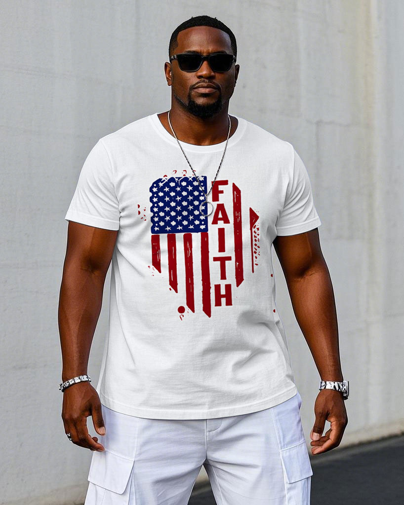 Men's Casual Faith American Flag Printed Fashion Short Sleeve T-shirt